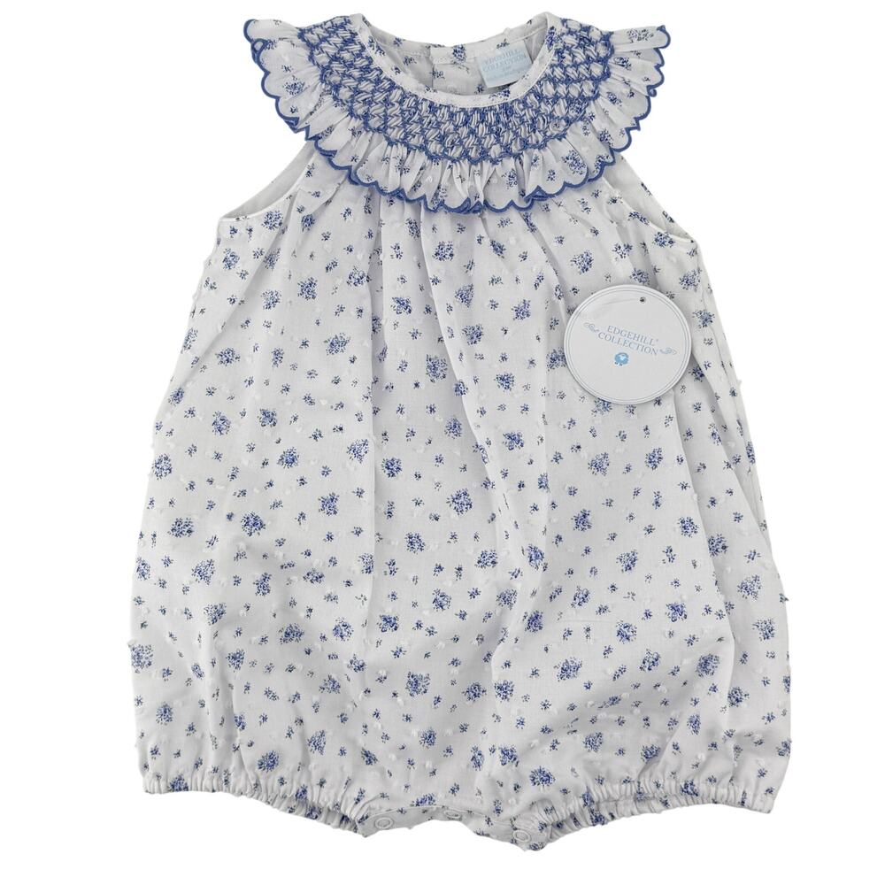 Edgehill Collection Baby Girl Smocked Bubble Romper 3M Floral Swiss Dot